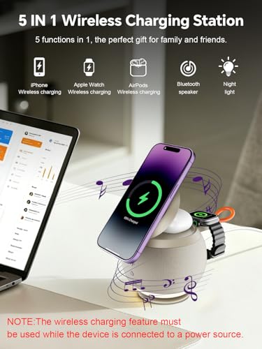 Bluetooth Speaker with Wireless Charging Stand, Brown - color: Brown