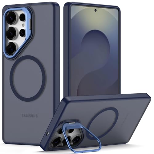 Nvollnoe for Samsung S25 Ultra Case Compatible with MagSafe Military Grade Shockproof Heavy Duty Protective Adjustable Kickstand Matte Semi Clear Phone Cover for Samsung S25 Ultra(Blue) - color: Blue