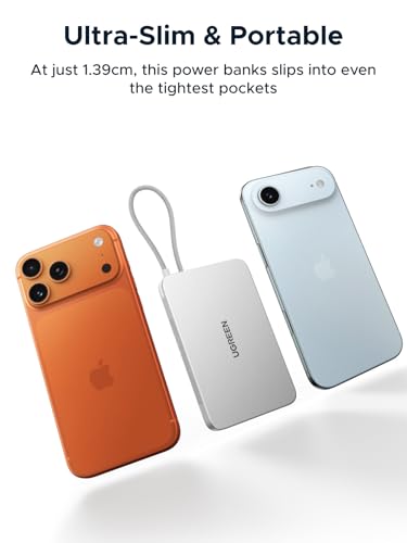 UGREEN Magflow Air 10000mAh Qi2 15W Wireless Power Bank Built-in Cable - color: White
