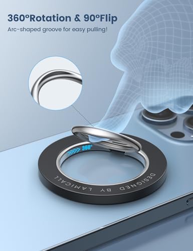 Lamicall Magnetic Phone Ring Grip for MagSafe, 360° Rotation Finger Holder - color: Misty Black