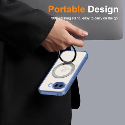 Magnetic Case for Google Pixel 10a Phone 2026 with Rotating Stand, Slim Non-Yellowing Transparent Clear Shockproof Cover with Wireless Charging (Blue) - color: Blue, size: Pixel 10a