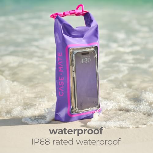 Case-Mate Mini IP68 Waterproof Bucket Bag (2L) - Purple Paradise | Roll Top Dry Bag with Touchscreen Waterproof Pouch - For Phones Up to 7" - Swimming, Kayaking, Boating, Travel Essentials - color: Purple Paradise
