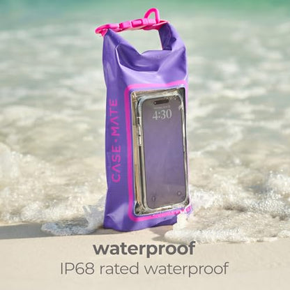 Case-Mate Mini IP68 Waterproof Bucket Bag (2L) - Purple Paradise | Roll Top Dry Bag with Touchscreen Waterproof Pouch - For Phones Up to 7" - Swimming, Kayaking, Boating, Travel Essentials - color: Purple Paradise