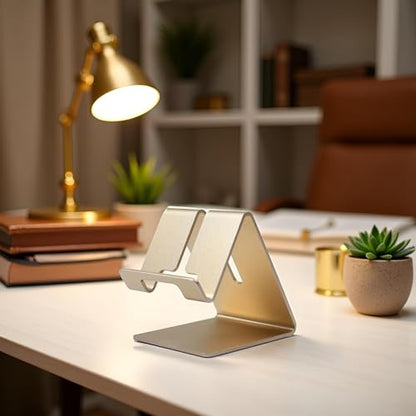 Gold Aluminium Alloy Cell Phone Stand, Cell Phone Stand Holder Aluminum Desktop Solid Universal Desk Stand Aluminum Desktop Stand for All Mobile Smart Phone Office Decor