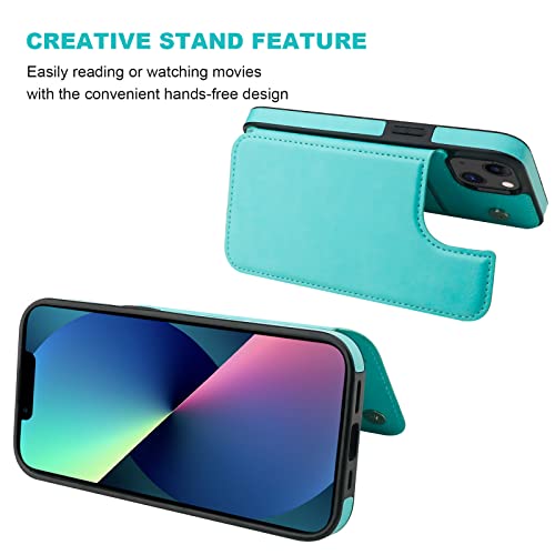 ONETOP for iPhone 13 Wallet Case with Card Holder,LightBlue | Kickstand,ID/Cash Holder,Case Wallet with Card Slots,Double Magnetic Clasp,Durable PU Leather Shockproof Cover for Women Men - color: Light Blue