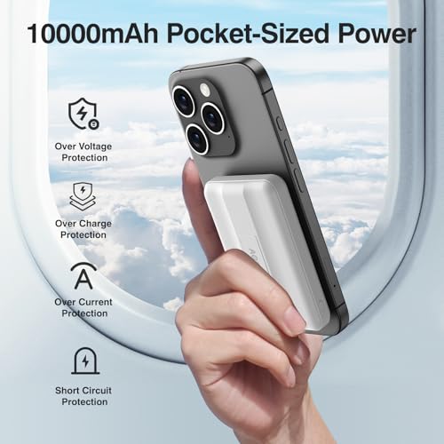 AOGUERBE for MagSafe Portable Charger, 10000mAh Magnetic Charger for iPhone - color: Polar White