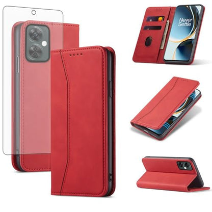 Asuwish Flip Wallet Phone Case for OnePlus Nord N30 5G/CE 3 Lite with Tempered Glass Screen Protector Magnetic Closure Folio Cover Credit Card Holder Slot Stand Oppo K11x/One Plus 1 1+ N 30/CE3 Red - color: Red
