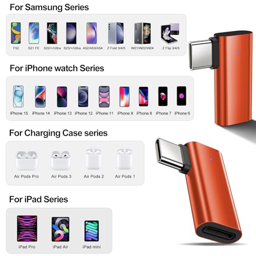 xiwxi 2Pack 90 Degree Lightning to USB C Charger Converter for iPhone 15/15Pro/15 Pro Max Plus,Samsung S24 S23,iPad Air,27W PD Fast Charging&Data Transfer,Type C Devices,Not Audio/OTG/PS/2 Cables