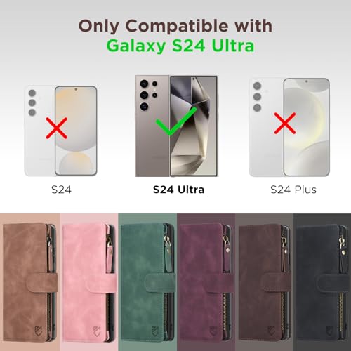 for Samsung Galaxy S24-Ultra-Wallet Case: with RFID Blocking Card Slots (6 Cards) | Soft PU Leather Magnetic Snap Zipper Pocket | Crossbody Wrist Strap Protective Phone Cover - Coffee - color: Coffee, size: Galaxy S24 Ultra（6.8‘’）