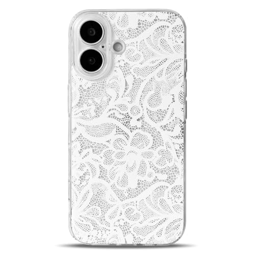NITITOP Compatible for iPhone 16 Case Flower - White | Cute, Clear, Stylish, Lace vines floral design, For Women Girls, silm, Soft TPU, Shockproof, Waterproof - color: White, size: iPhone 16