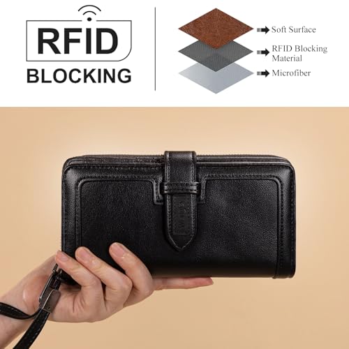 X Wrangler Women's Wallets Bifold Wristlet Wallets for Women Large Capacity Credit Card Wallet with ID Window - color: Black