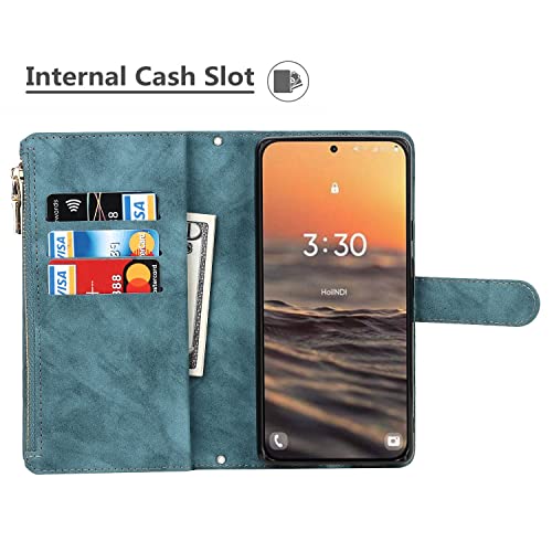 iCoverCase for Samsung Galaxy S23 Wallet Case with Card Holder, Kickstand Feature PU Leather Case with Adjustable Crossbody Lanyard Magnetic Clasp Zipper Pocket Flip Cover (Blue) - color: Blue, size: Galaxy S23