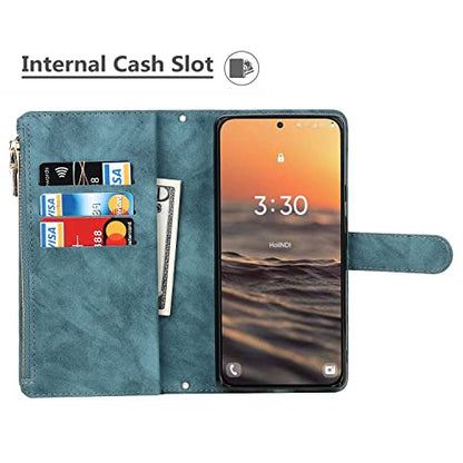 iCoverCase for Samsung Galaxy S23 Wallet Case with Card Holder, Kickstand Feature PU Leather Case with Adjustable Crossbody Lanyard Magnetic Clasp Zipper Pocket Flip Cover (Blue) - color: Blue, size: Galaxy S23