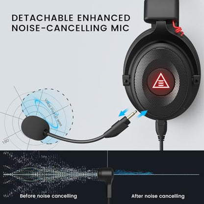 EKSA E900 Pro USB Gaming Headset for PC, 7.1 Surround Sound, 50MM Driver - color: Wired Black-Red