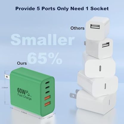60W USB C Charger Block, Versatile iPhone Charger, Green (1 Pack) - color: Green