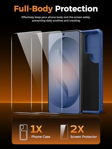 Vihibii for Samsung Galaxy S26 Ultra Case with 2X Screen Protector, Blue | Card Holder (4 Cards), 9H Hardness, RFID Blocking, Slide Camera Cover, Military-Grade Drop Protection Wallet Case, Blue - color: Blue-SP