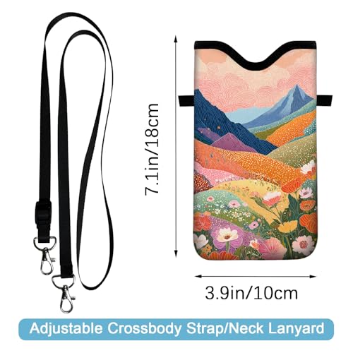 Neoprene Cell Phone Sleeve Pouch Case Bag with Crossbody Strap Neck Lanyard for Women 7.1 X 3.9 in Colorful Mountains - color: Colorful Mountains