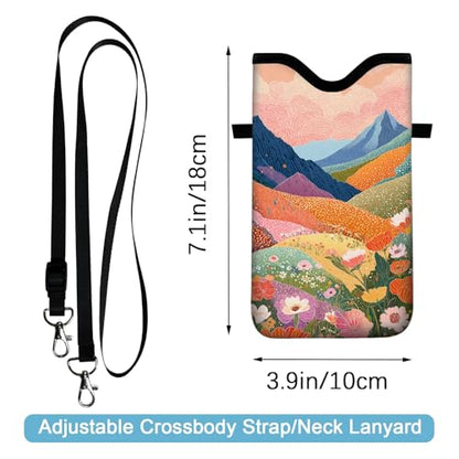 Neoprene Cell Phone Sleeve Pouch Case Bag with Crossbody Strap Neck Lanyard for Women 7.1 X 3.9 in Colorful Mountains - color: Colorful Mountains