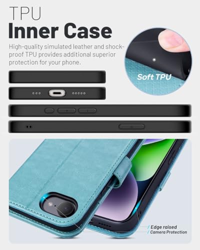 OCASE for iPhone 17e/iPhone 16e Wallet Case, Card Holder, Ice Blue | RFID Blocking, Kickstand, Magnetic Closure, PU Leather Flip Folio, Shockproof TPU Shell, Protective Phone Cover (6.1") - color: Ice Blue