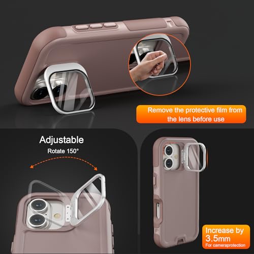 Follaroma Magnetic for iPhone 17 Case with Camera Stand, Light Brown, 6.3" | Built-in Glass Camera Cover,Compatible with MagSafe,Heavy Duty Shockproof Protective,Military-Grade Anti-DropDual Layer Cover - color: Brown Pink, size: iPhone 17 6.3''