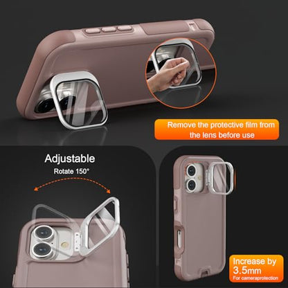 Follaroma Magnetic for iPhone 17 Case with Camera Stand, Light Brown, 6.3" | Built-in Glass Camera Cover,Compatible with MagSafe,Heavy Duty Shockproof Protective,Military-Grade Anti-DropDual Layer Cover - color: Brown Pink, size: iPhone 17 6.3''