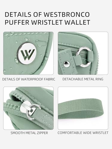 WESTBRONCO Wristlet Wallets for Women – RFID Blocking Quilted Nylon Phone Wallet, Card Holder Purse for Travel & Everyday Use - color: Green