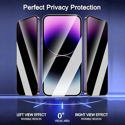 2 Pack Privacy Screen Protector [Auto-Alignment, Auto-Dust Removal] Easy Installation Full Coverage Shatterproof Anti-Spy Tempered Glass Film (for iPhone 14 Pro-6.1 Inches) - size: for iPhone 14 Pro-6.1 Inches