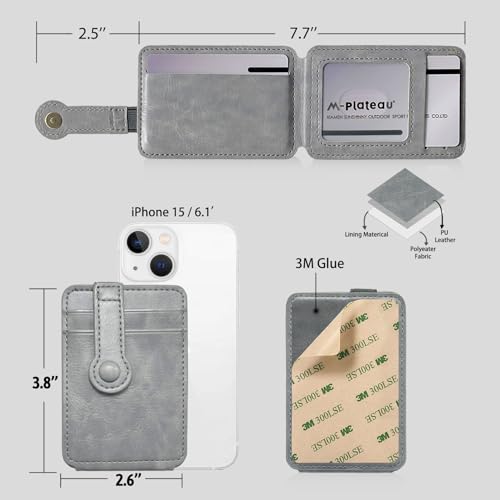 M-Plateau Phone Wallet Stick On – Adhesive Card Holder, Durable & Stylish Multi-Functional Wallet Attachment for Cell Phones, Secure and Slim with Adhesive(Pure Grey) - color: Pure Grey