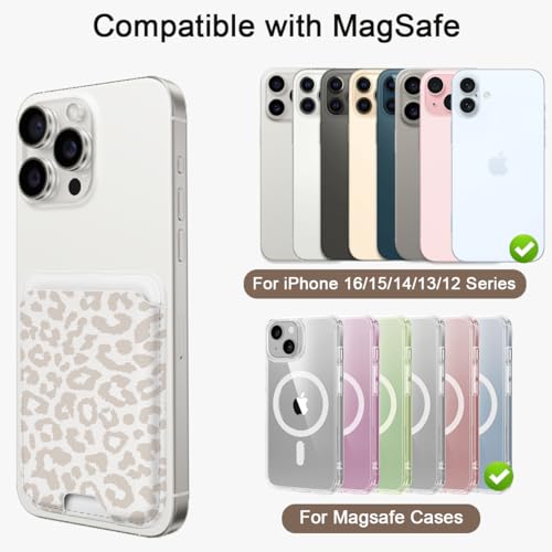 uCOLOR Upgraded Magnetic Cell Phone Wallet Card Holder-Compatible with MagSafe for iPhone 17/16/15/14/13/12 Series, Leather Magnetic Phone Wallet (Beige Leopard) - color: Beige Leopard
