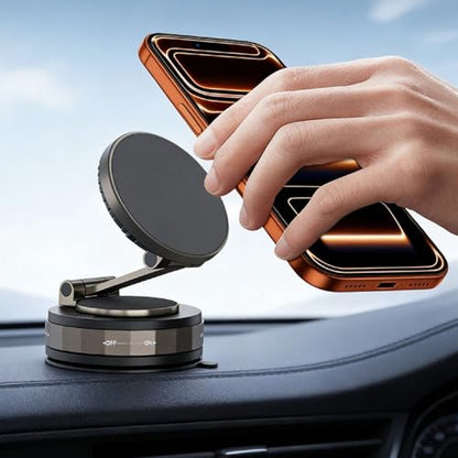 Magnetic Phone Holder for Car 2.01 Inch, Super Strong Vacuum Suction Cup, 360° Rotation Magsafe Car Mount for Dashboard Windshield, Foldable Aluminum Car Accessories for iPhone Samsung