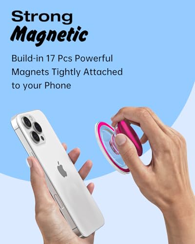 Svanove Magnetic Cell Phone Grip Compatible with Magsafe, Collapsible Phone Stand Holder Round Expanding Kickstand for iPhone Samsung Mobile Phones, Cute Soft Silicone Glossy Jelly, Neon Hot Pink - color: Hot Pink, style: Magnetic