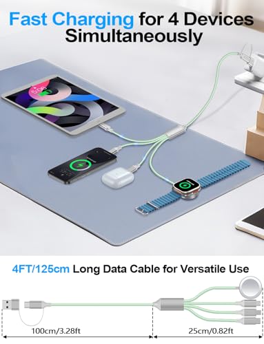 4-in-2 Multi Charging Cable for Apple Watch Charger/iPhone/Galaxy Charger - color: 2-Green+Green, size: 1.2M