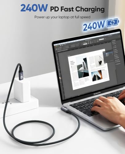 Right Angle USB C Cable 6ft for Thunderbolt 4, USB4 40Gbps Data/8K 5K@60Hz