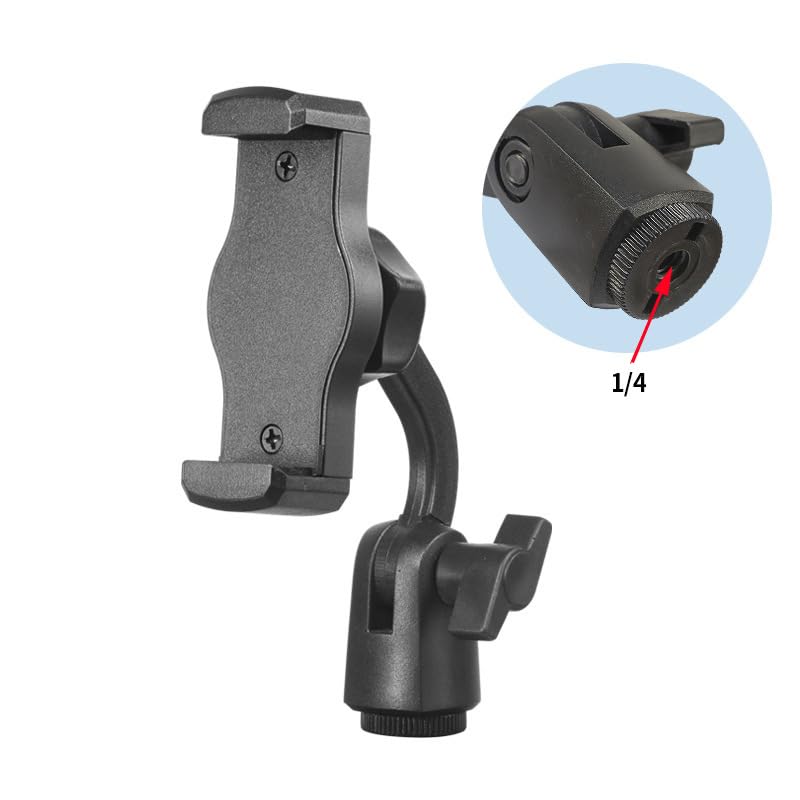 2 Pack Boom Arm Phone Holder Clip Adapter with 5/8 inch and 1/4 inch Screw Socket Mount Phone Clamp Bracket for Smartphones