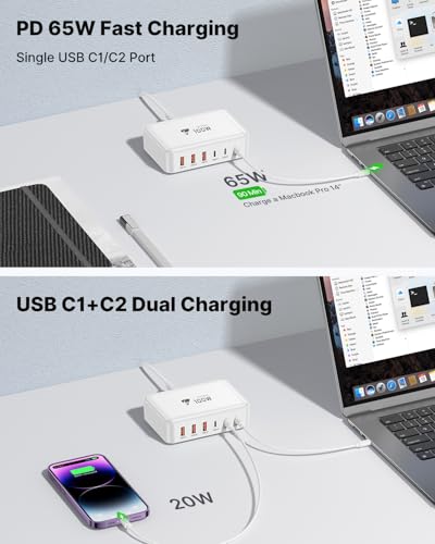 USB C Fast Charger, 100W GaN 6 Port USB C Fast Charging Station Hub Block Cube, QC USB A and PD USB C Wall Charger Power Multiple USB Charger Plug for iPhone 17 16 15 14 13 12 Pro Max, iPad, Samsung