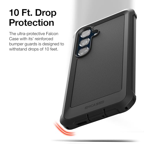 Encased for Samsung Galaxy A35 5G Phone Case with Belt Clip Holster and Screen Protector (Tempered Glass) Heavy-Duty Protective Rugged Cover (Falcon Series), Black