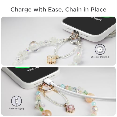 POSADINA Phone Charm for Women, Anti-Theft Phone Wrist Strap, Hands-Free & Detachable Cellphone Lanyard Chain with Tether Tab - color: Milky Gleam