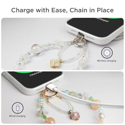 POSADINA Phone Charm for Women, Anti-Theft Phone Wrist Strap, Hands-Free & Detachable Cellphone Lanyard Chain with Tether Tab - color: Milky Gleam