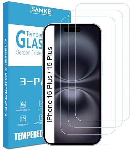 SAMKE 3-Pack iPhone 16 Plus & 15 Plus Tempered Glass Screen Protector, 6.7" - size: iPhone 16Plus and 15Plus
