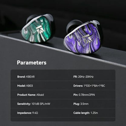 KBEAR Alkaid KB03 in Ear Monitor Headphones, Wired Gaming Earbuds 1DD 1BA 1Bone Conduction Hybrid IEM Earphones, Beryllium-Coated Dynamic, 3D Printed Resin Cavity in Ear Monitor for Musician, Purple - color: Purple