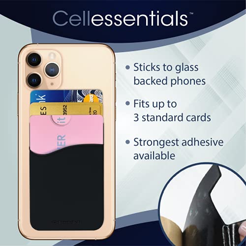 USA Merchant Card Holder for Back of Phone - Silicone Stick on Cell Phone Wallet for Credit Card, ID, Business Card - iPhone, Android and Most Smartphones - 3 Pack (Black,Pink,Grey) - color: Black, Grey & Pink