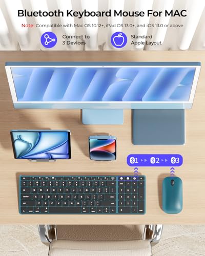 seenda SKM64-2 Bluetooth Keyboard and Mouse Combo for Mac, MacBook and iPad - color: Black & Blue