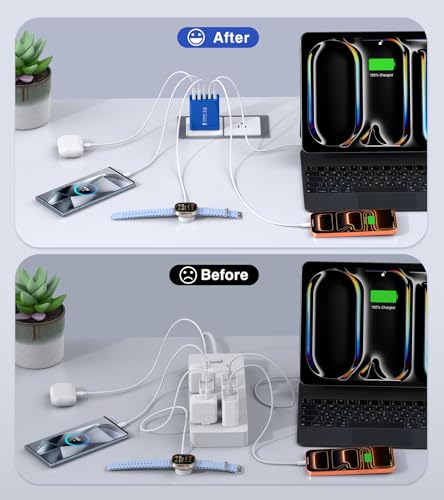 60W USB C Fast Charger Cube,2 Pack PD+QC Charging Block Power Adapter 5 Port Wall Mount Plug for iPhone 17 16 15 14 13, Motorola, LG, Google Pixel 6a/6 Pro/6/5a/5/4/4A Box Brick (Dark Blue) - color: Dark Blue