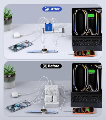60W USB C Fast Charger Cube,2 Pack PD+QC Charging Block Power Adapter 5 Port Wall Mount Plug for iPhone 17 16 15 14 13, Motorola, LG, Google Pixel 6a/6 Pro/6/5a/5/4/4A Box Brick (Dark Blue) - color: Dark Blue