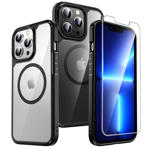 TAURI 3 in 1 Magnetic for iPhone 13 Pro Case, with 2X HD Screen Protector, 10 FT Drop Protection, Compatible with Magsafe Case for iPhone 13 Pro Phone Case 6.1 inch - Black - color: B-Magnetic Black