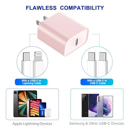 3Pack iPhone 17/16/15 Charge Block, USB C Charger,Pink Charger Adapter Plug - color: Pink