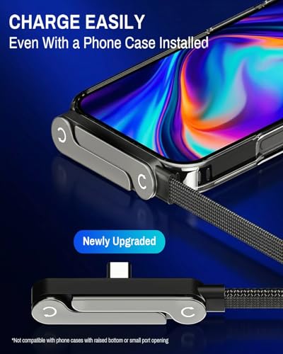 240W USB C to USB C Ultra Fast Charging Cable with Invisible Stand Flat Phone Charger 90 Degree Right Angle Plug T Shaped Foldable Stand Multi Functional Cord Black 4.9 Ft (1 Pack