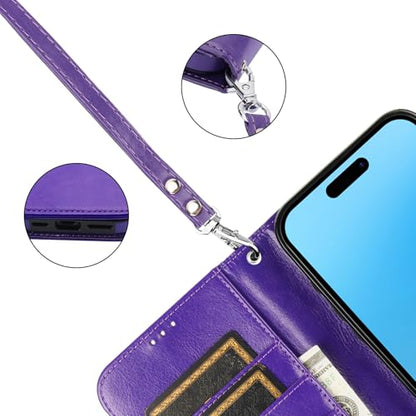 Bocasal Detachable Wallet Case Card Holder for iPhone 16 Pro Max Purple | RFID Blocking Kickstand Card Slots Holder PU Leather Magnetic Shockproof Wrist Strap Removable Flip Protective Cover 6.9 inch - color: Purple