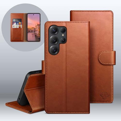 Wallet Case for Samsung Galaxy S25 Ultra, Light Brown | RFID-Blocking Card Holder, Kickstand, Magnetic Closure, PU Leather Folio Flip Cover, Protective Women Men Cases - color: Light Brown, size: Samsung Galaxy S25 Ultra