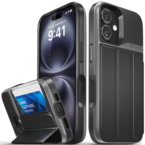 VENA vCommute for iPhone 16 Wallet Case, Black | Military-Grade Drop Protection, Premium Leather Magnetic Flap Cover, Hidden Card Holder, RFID Blocking, Multi-Angle Kickstand - color: Classic - Black, size: iPhone 16